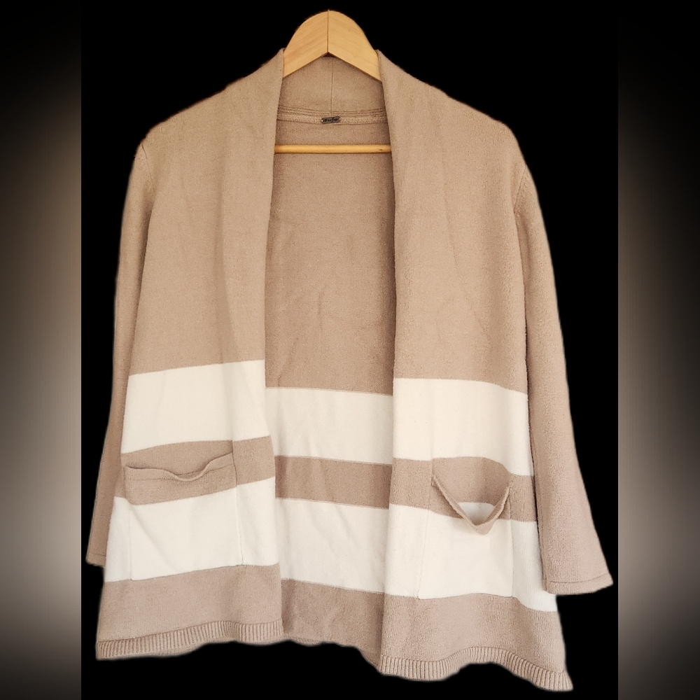 Poof Neutral Cream Colorblock Knit Cardigan | Soft Stretch Open Front M
